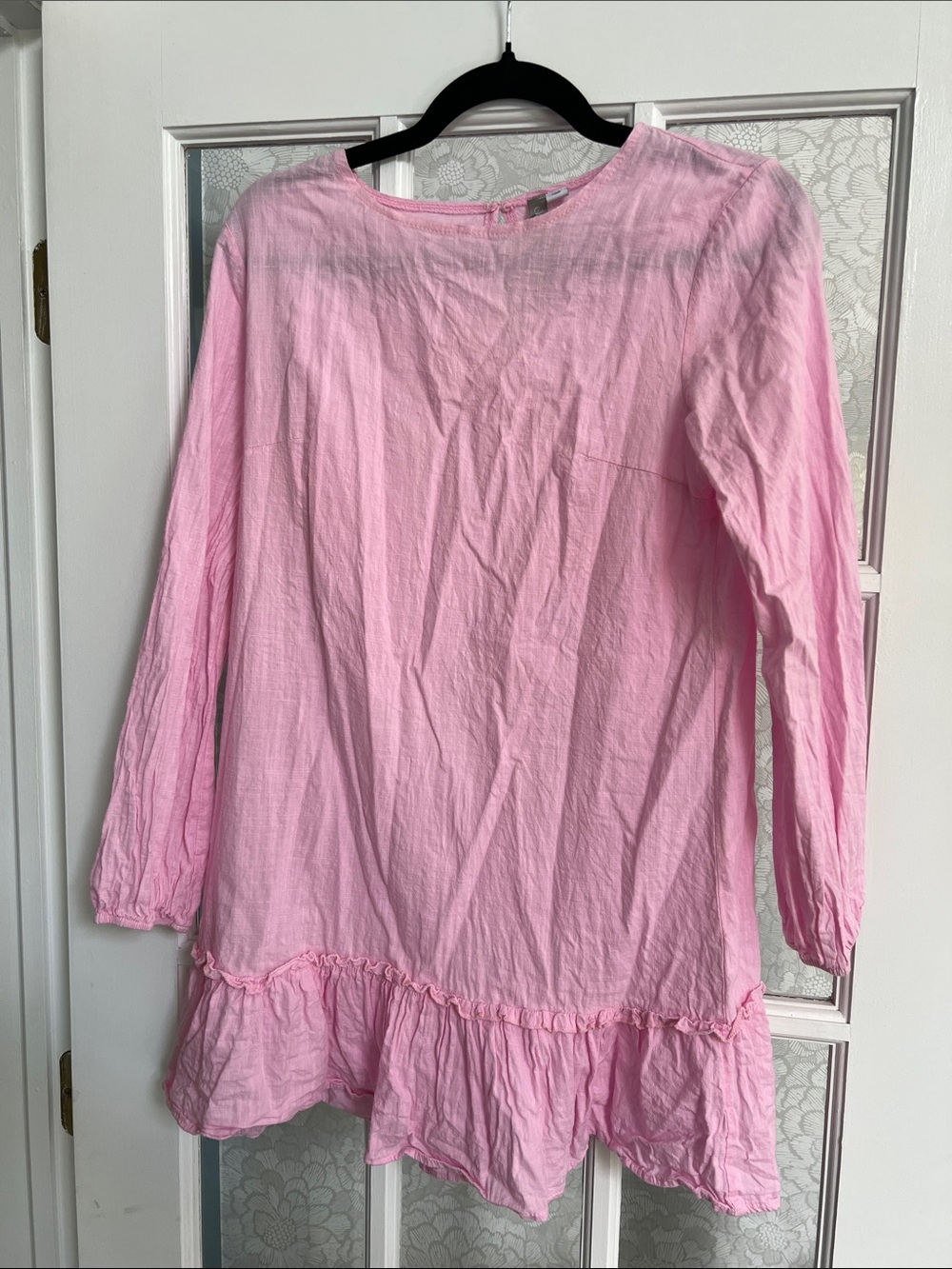 Long-Sleeve Pink Ruffle-Hem Women's Dress